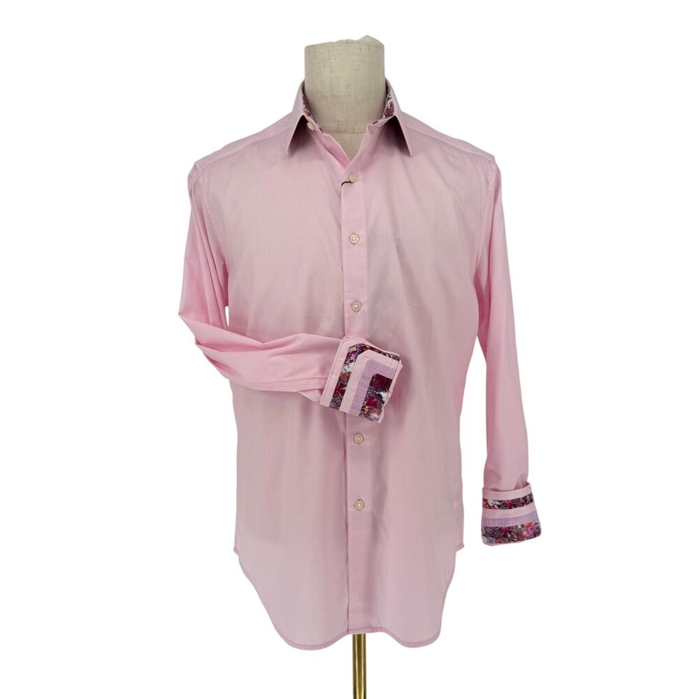 Robert Graham Woven Button Front Long Sleeve Shirt Rutherford Solid Light Pink M